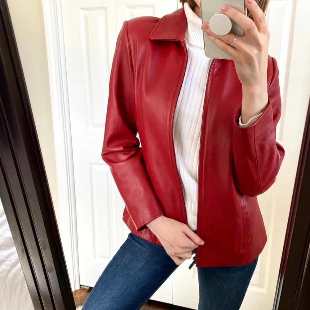 Liz Claiborne Red Leather Jacket - Picture 3 of 8